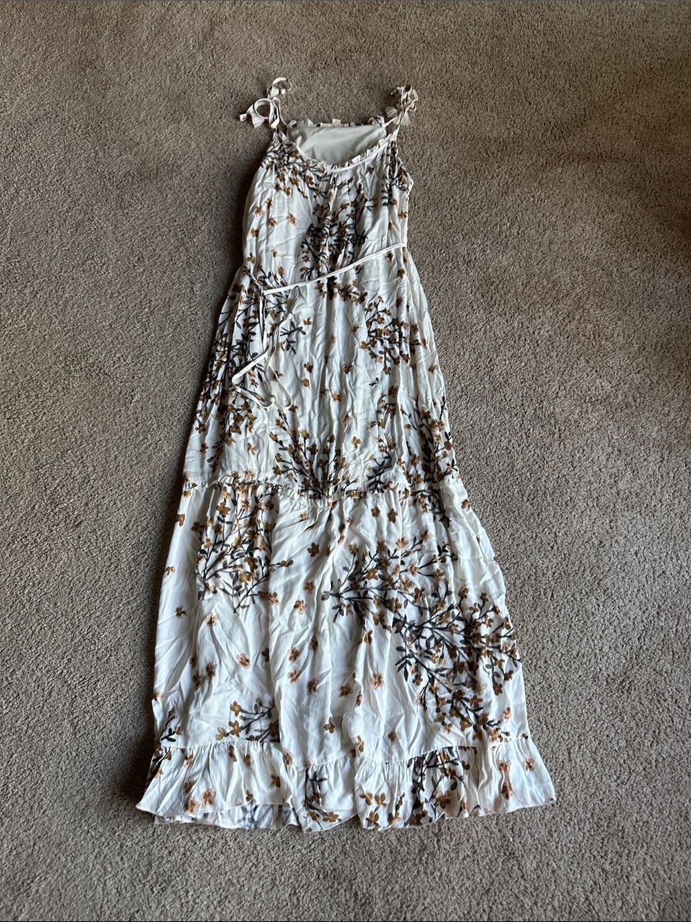lovestitch White Floral Midi Dress with Tan & Gray Botanical Print